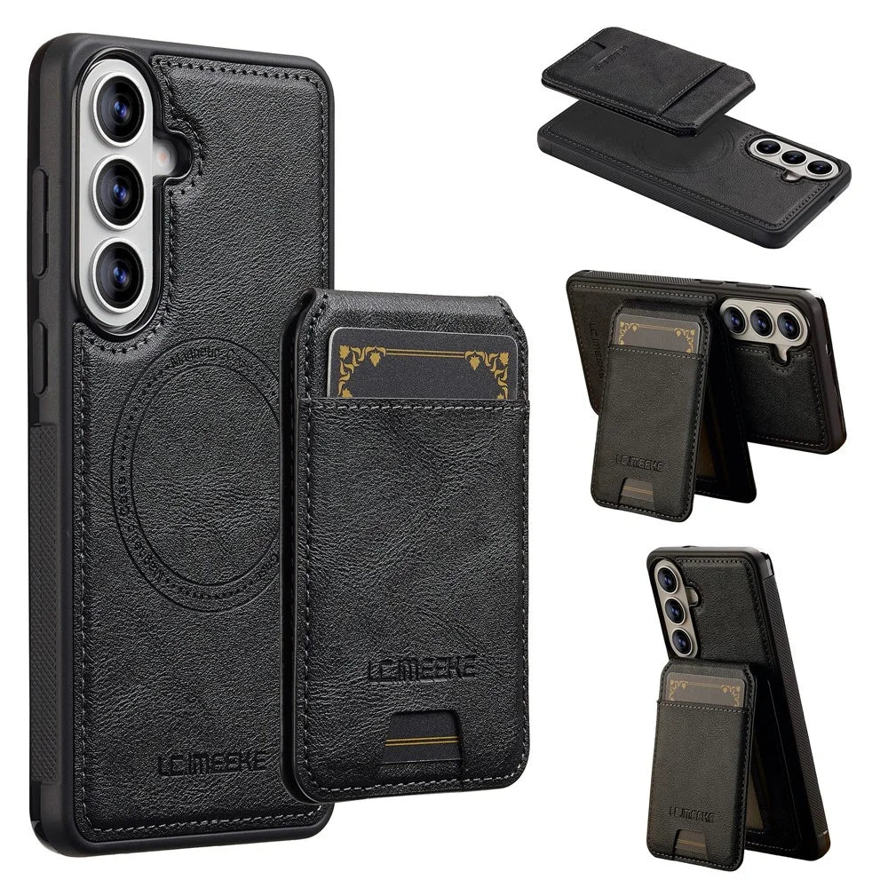LC.IMEEKE L3 For Samsung Galaxy S26+ Magnetic Case Detachable Card Holder Leather TPU Mobile Cover - Black - 1