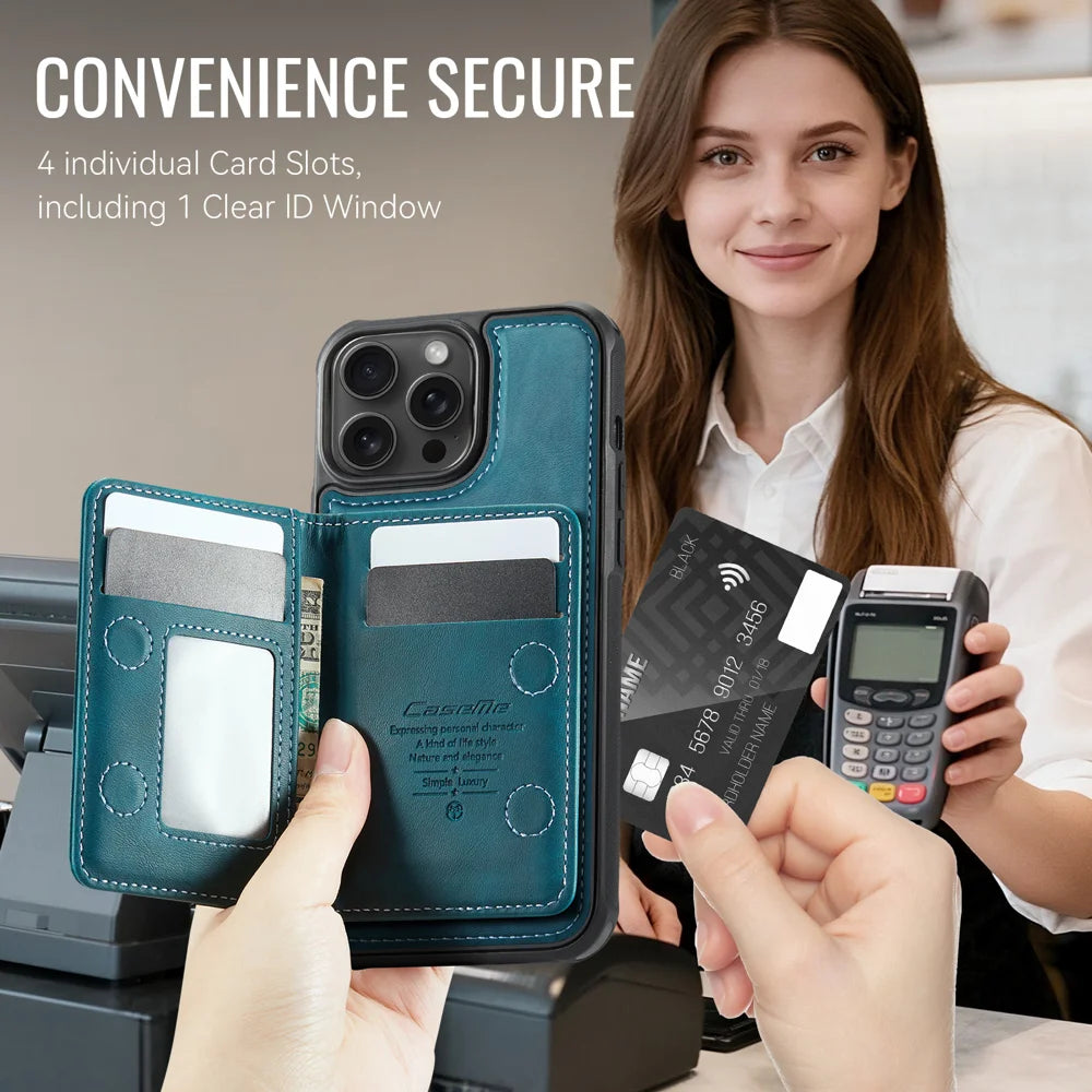 CASEME For iPhone 12 Pro / iPhone 12 Magnetic Case  ME80 Series Leather PC TPU Phone Cover with Detachable Wallet - Green - 4