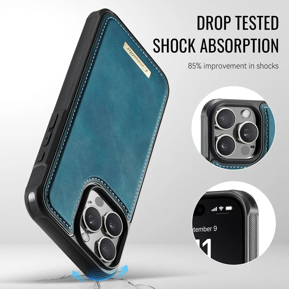 CASEME For iPhone 12 Pro / iPhone 12 Magnetic Case  ME80 Series Leather PC TPU Phone Cover with Detachable Wallet - Green - 7