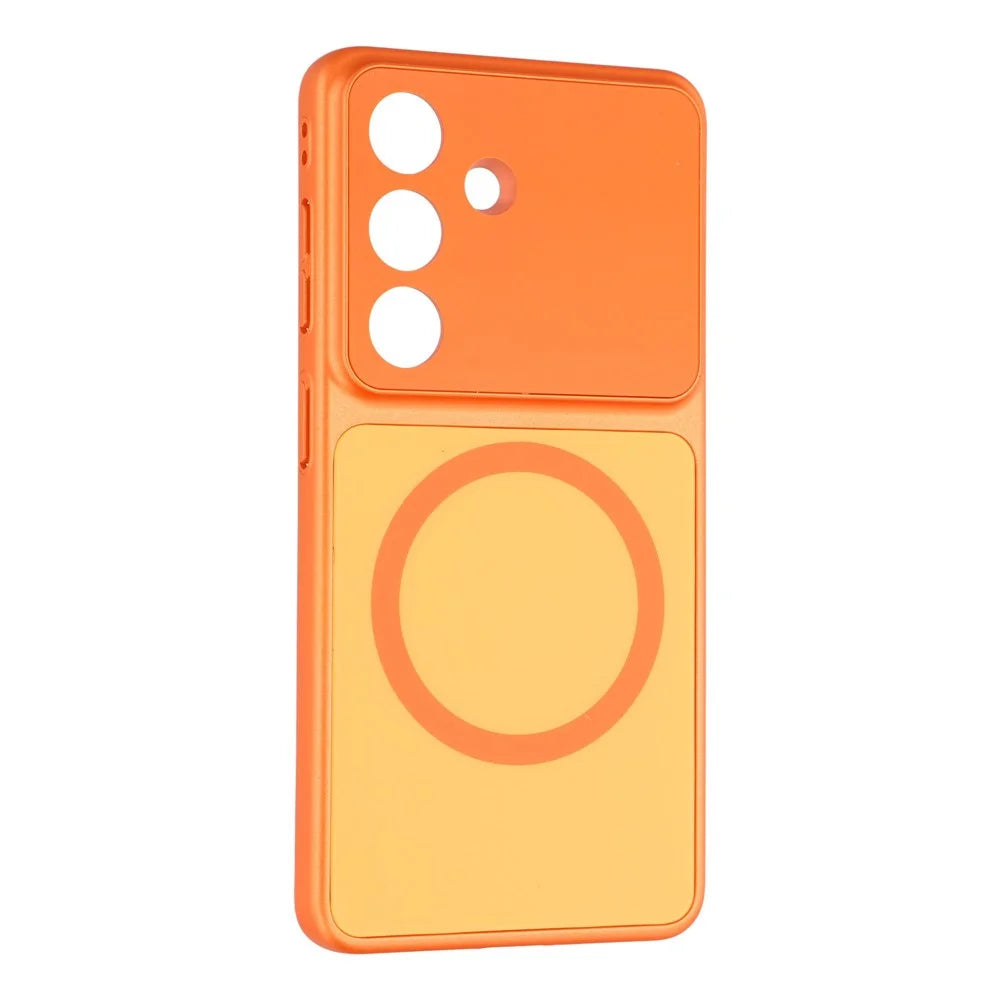 For Samsung Galaxy S26+ Magnetic Case PC Phone Cover with AG Corning Glass Lens Film - Orange - 2