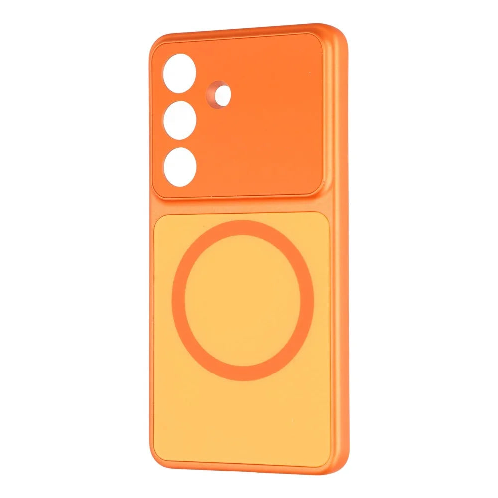 For Samsung Galaxy S26+ Magnetic Case PC Phone Cover with AG Corning Glass Lens Film - Orange - 3
