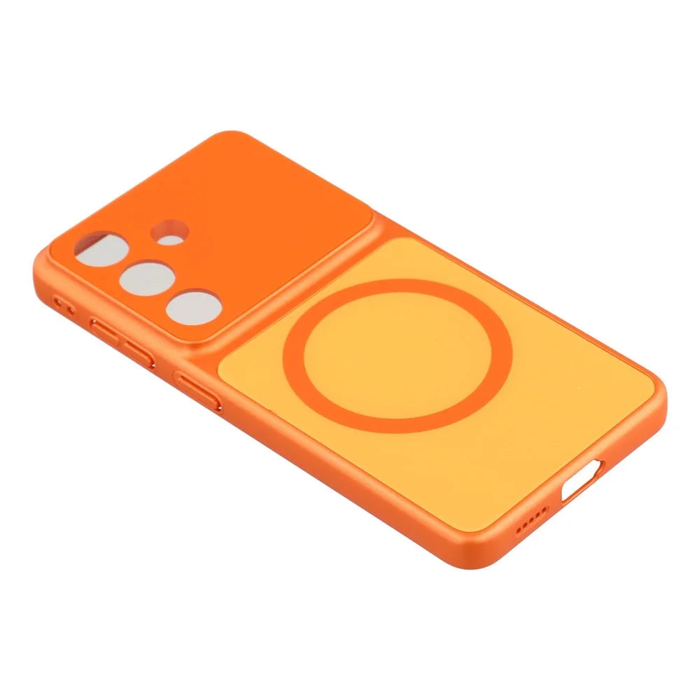 For Samsung Galaxy S26+ Magnetic Case PC Phone Cover with AG Corning Glass Lens Film - Orange - 4