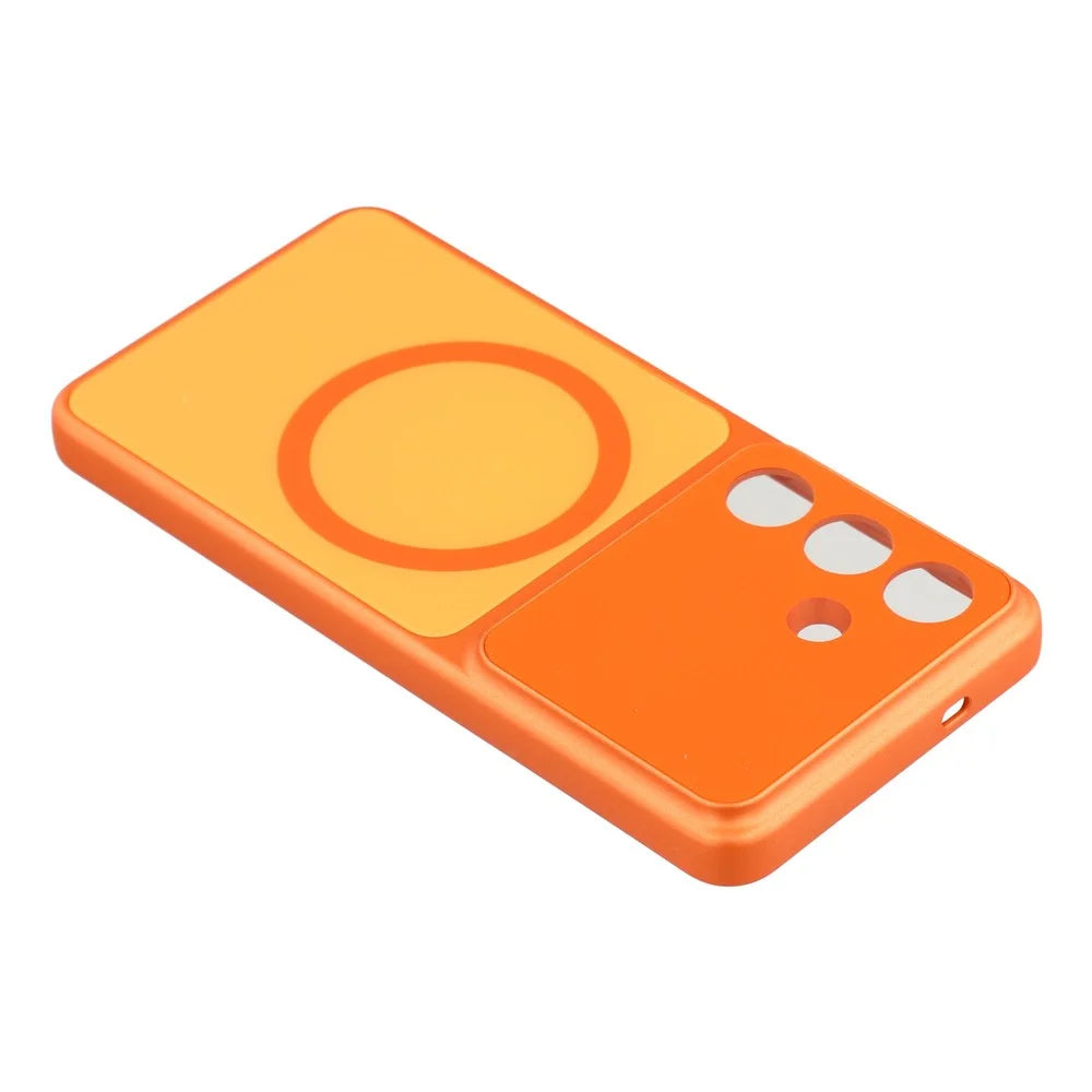 For Samsung Galaxy S26+ Magnetic Case PC Phone Cover with AG Corning Glass Lens Film - Orange - 5