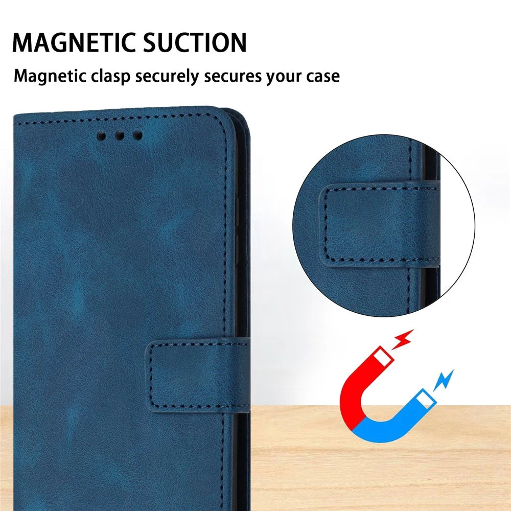 For Samsung Galaxy S26 Ultra Case Solid Color Leather Wallet Protective Phone Cover - Blue - 5