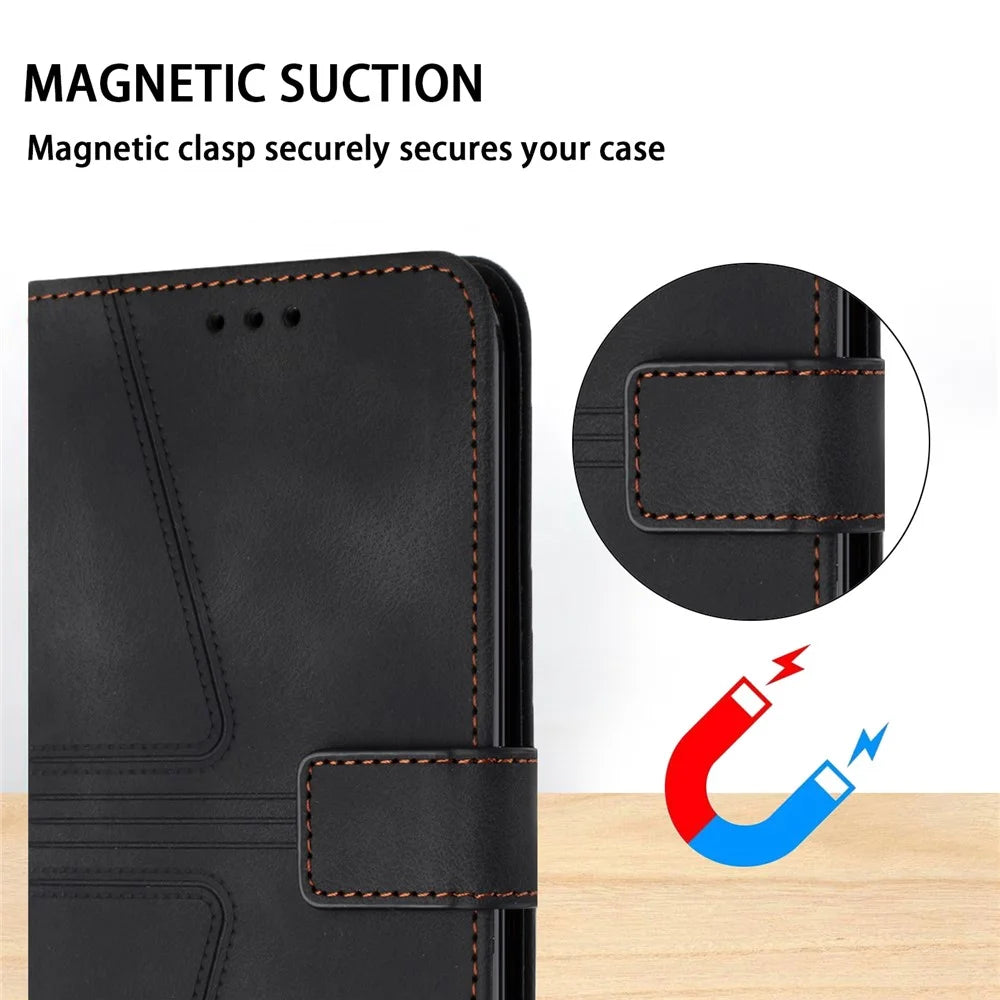 Phone Case For Samsung Galaxy S26 Triangle Imprinted Anti-Scratch PU Leather Phone Wallet Cover - Black - 5