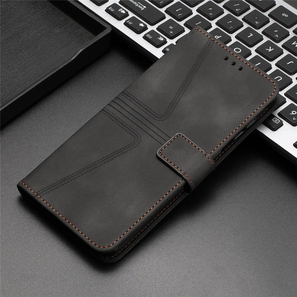Phone Case For Samsung Galaxy S26 Triangle Imprinted Anti-Scratch PU Leather Phone Wallet Cover - Black - 7
