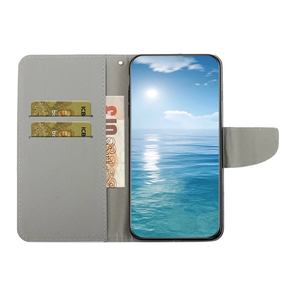 For Samsung Galaxy S26 Ultra Case Pattern Printing Protective Leather Folio Phone Cover with Wrist Strap - Chrysanthemum - 3