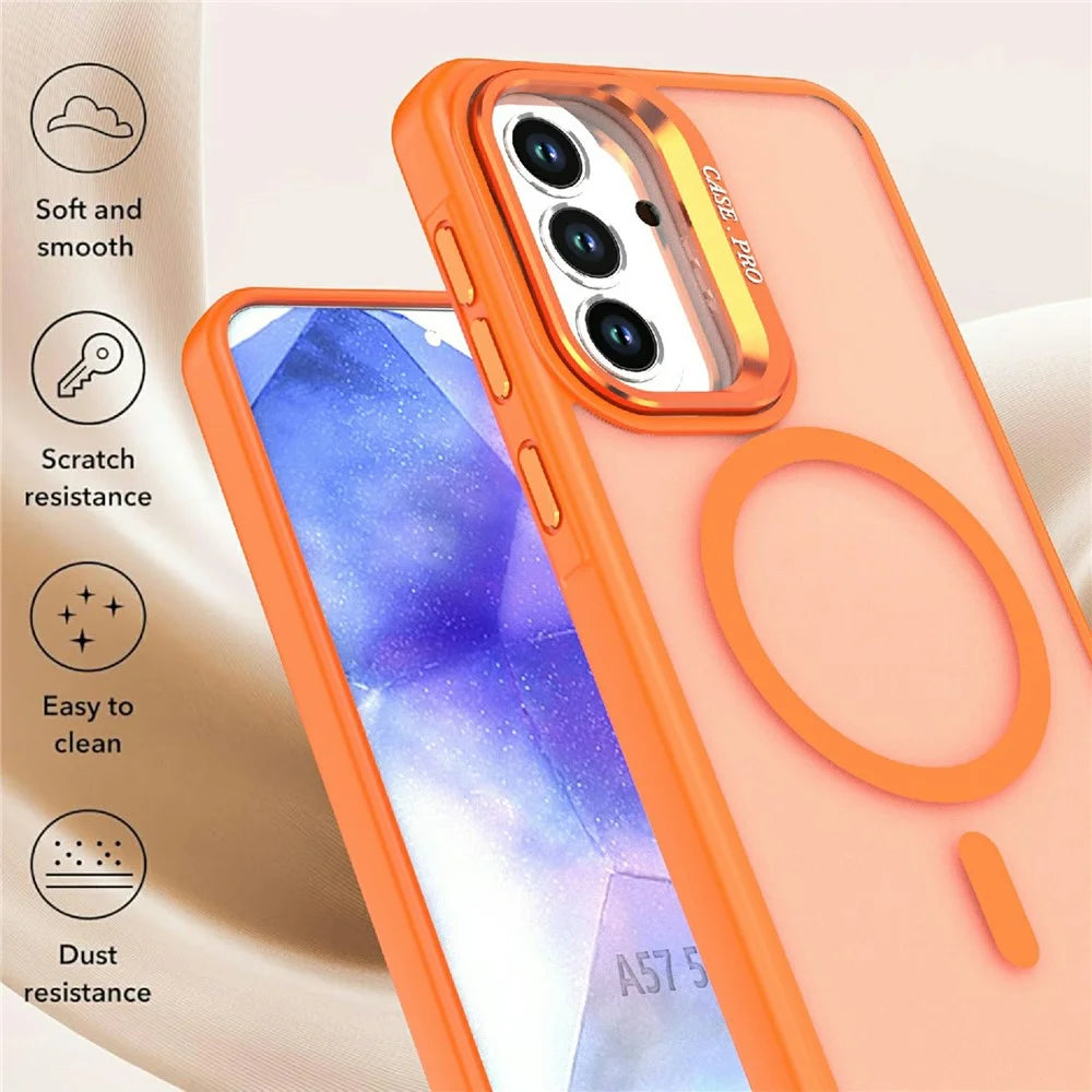 For Samsung Galaxy A34 5G Magnetic Case Foldable Kickstand Matte PC + TPU Phone Cover - Orange - 2