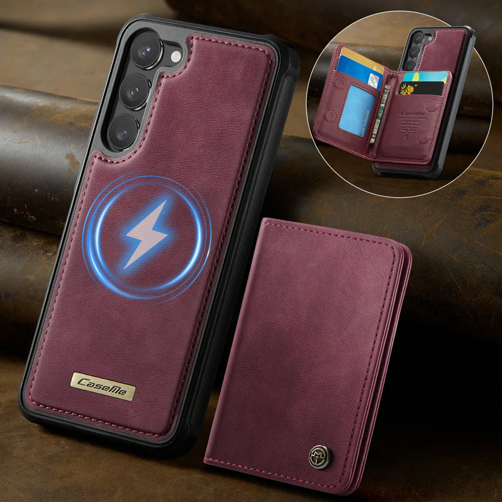 CASEME For Samsung Galaxy S23 Magnetic Case  ME80 Series Leather PC TPU Phone Cover with Detachable Wallet - Red - 2