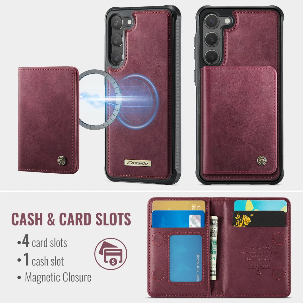 CASEME For Samsung Galaxy S23 Magnetic Case  ME80 Series Leather PC TPU Phone Cover with Detachable Wallet - Red - 3