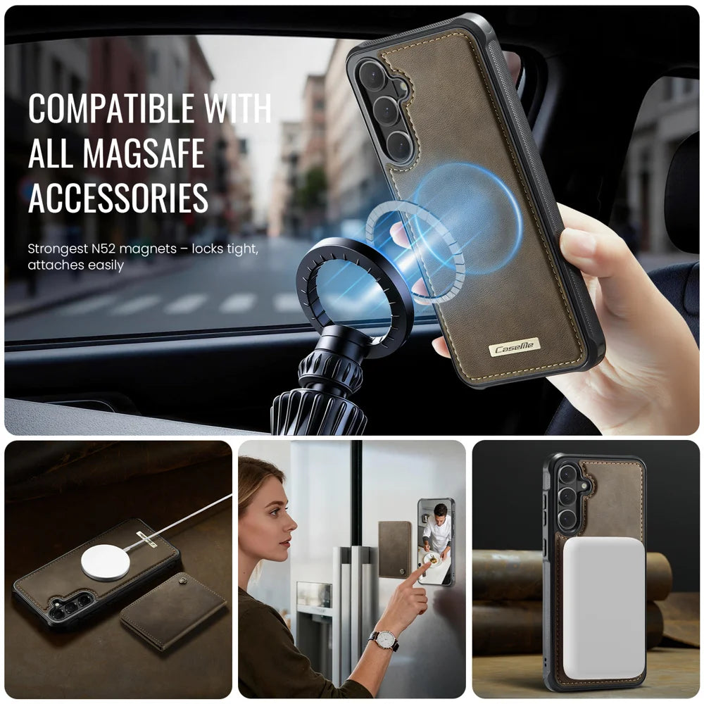 CASEME For Samsung Galaxy S26+ Magnetic Case  ME80 Series Leather PC TPU Phone Cover with Detachable Wallet - Coffee - 6