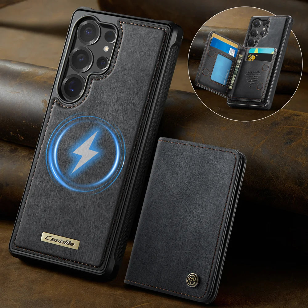 CASEME For Samsung Galaxy S25 Ultra Magnetic Case  ME80 Series Leather PC TPU Phone Cover with Detachable Wallet - Black - 2