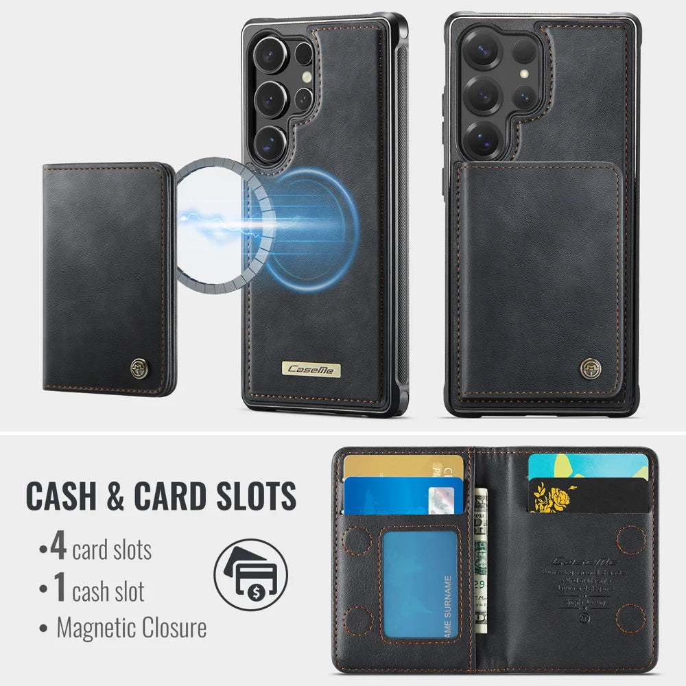 CASEME For Samsung Galaxy S25 Ultra Magnetic Case  ME80 Series Leather PC TPU Phone Cover with Detachable Wallet - Black - 3