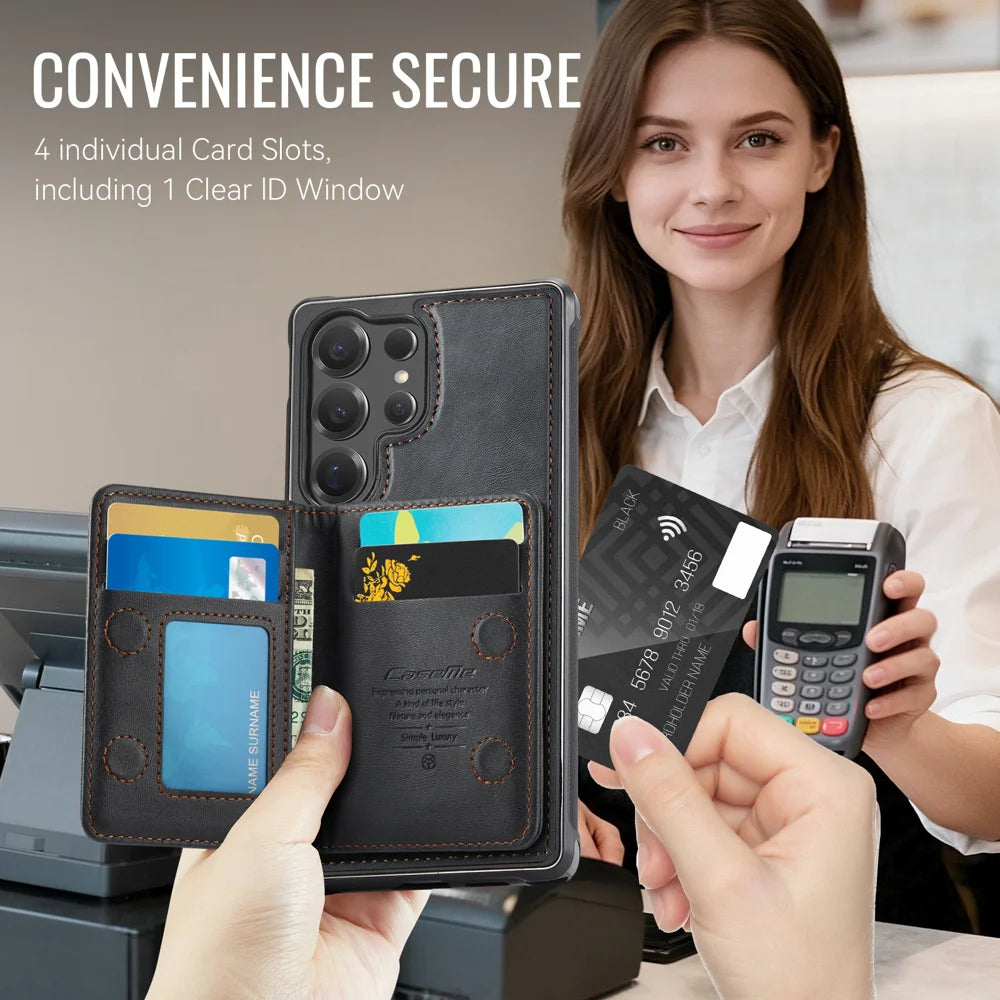 CASEME For Samsung Galaxy S25 Ultra Magnetic Case  ME80 Series Leather PC TPU Phone Cover with Detachable Wallet - Black - 4