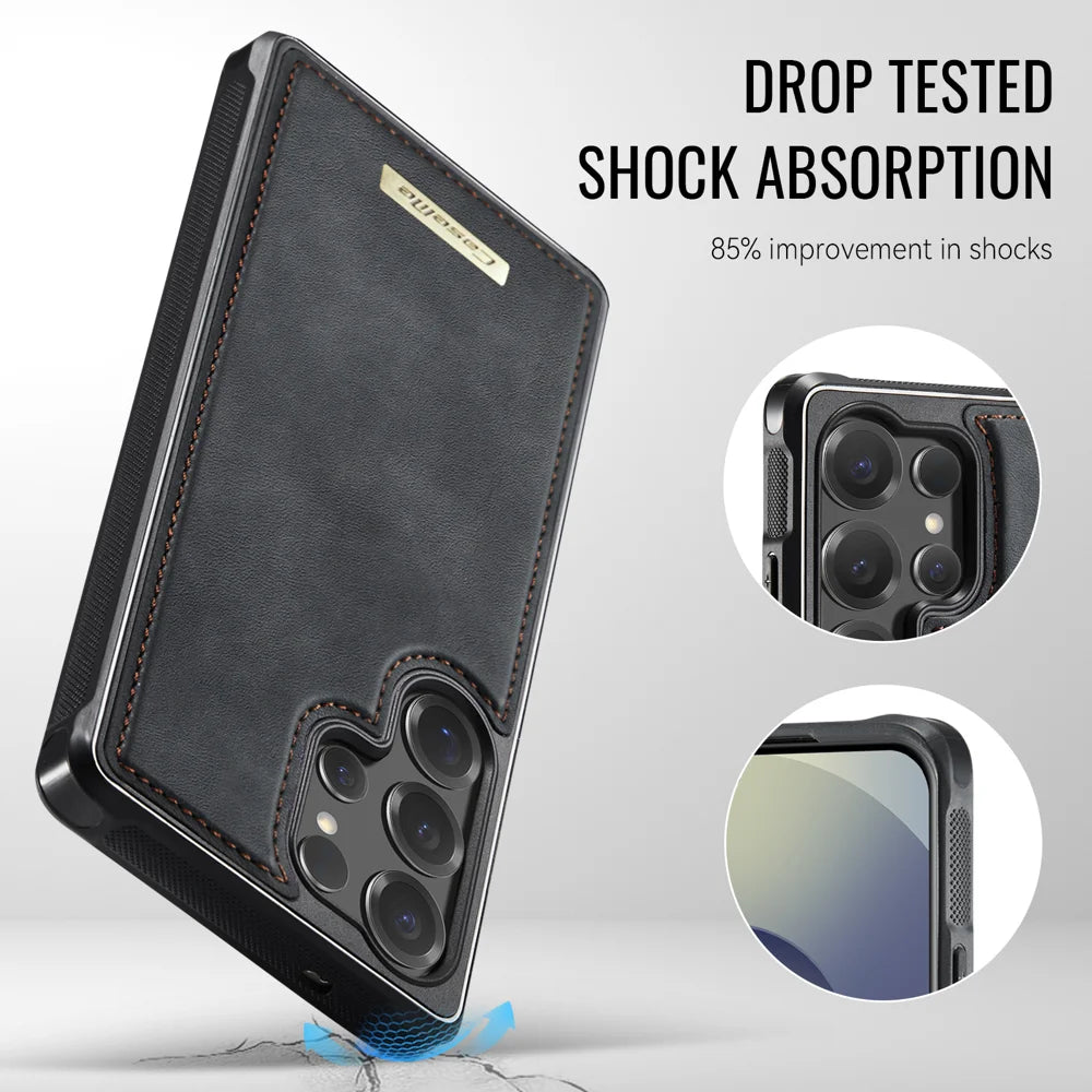 CASEME For Samsung Galaxy S25 Ultra Magnetic Case  ME80 Series Leather PC TPU Phone Cover with Detachable Wallet - Black - 7