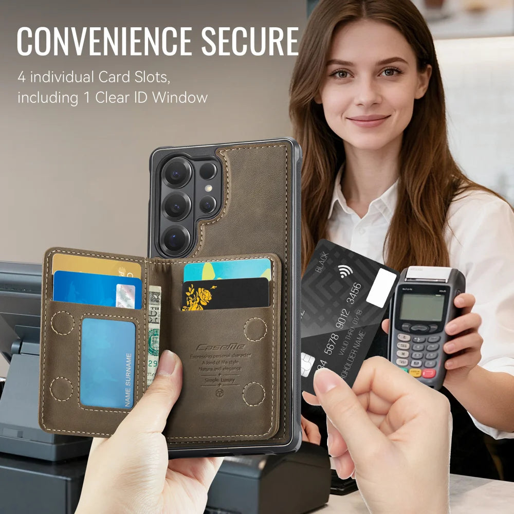 CASEME For Samsung Galaxy S26 Ultra Magnetic Case  ME80 Series Leather PC TPU Phone Cover with Detachable Wallet - Coffee - 4