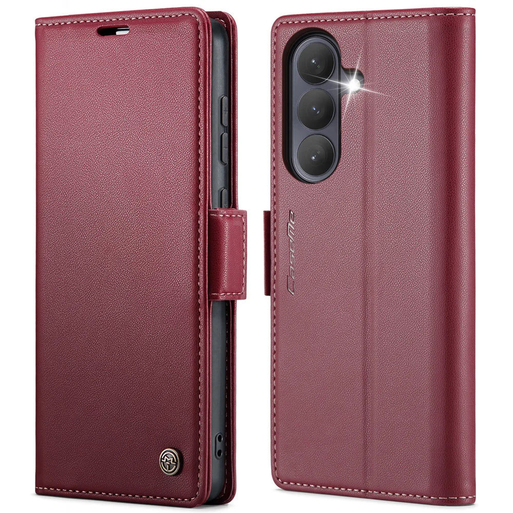CASEME For Samsung Galaxy A57 5G Case  023 Series RFID Blocking Wallet Stand Glossy Litchi Texture Leather Phone Cover - Red - 1