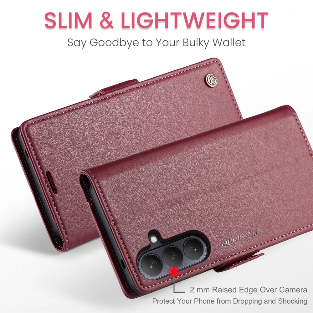 CASEME For Samsung Galaxy A57 5G Case  023 Series RFID Blocking Wallet Stand Glossy Litchi Texture Leather Phone Cover - Red - 5