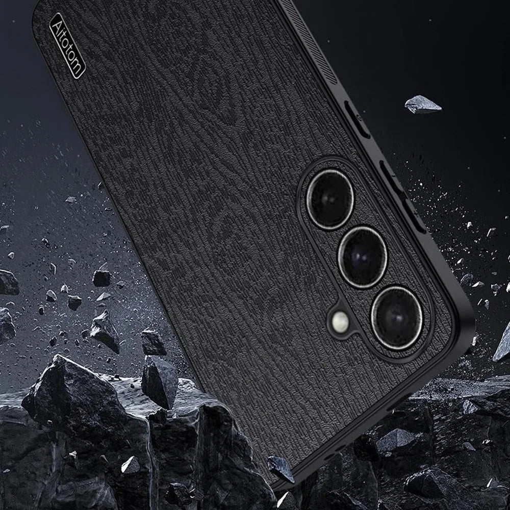For Samsung Galaxy S26+ Case Wood Texture PU Leather Coated PC TPU Phone Cover - Black - 4