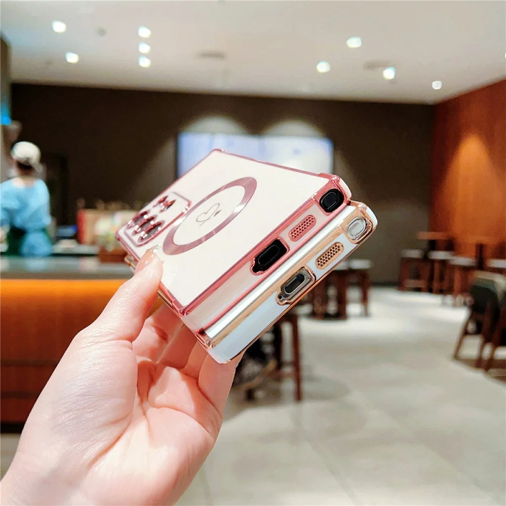For Samsung Galaxy S26 Ultra Magnetic Case Electroplated TPU Phone Cover Hollow Love Hearts - Blue - 4