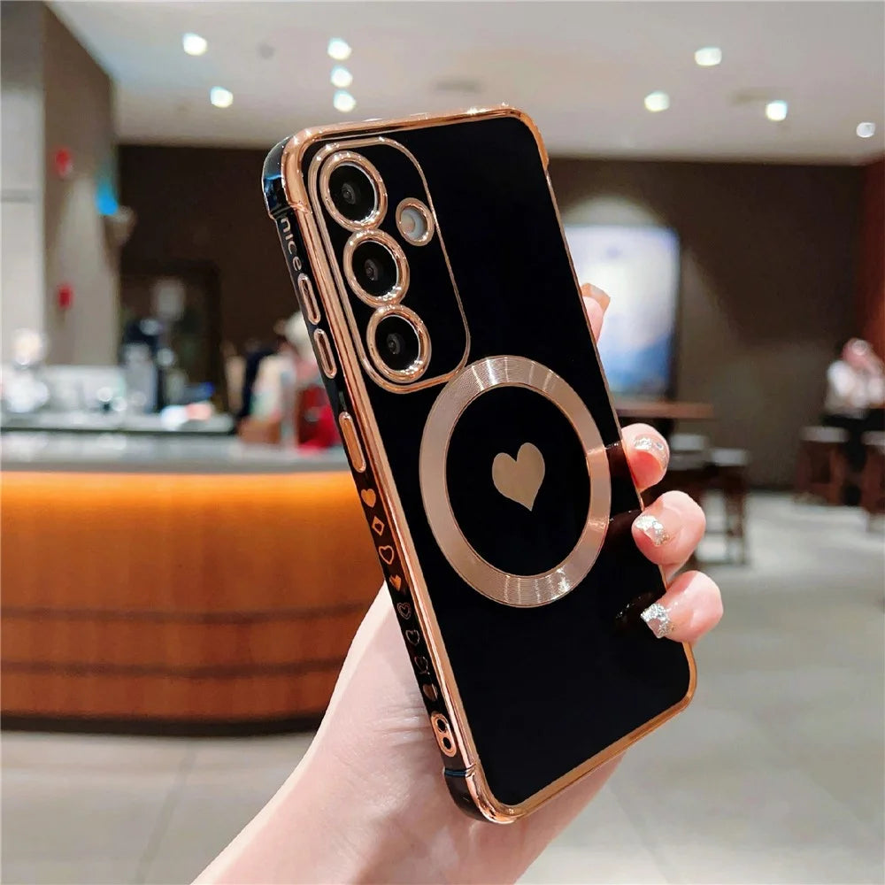 For Samsung Galaxy S26+ Magnetic Case Electroplating Soft TPU Cover with Cute Love Heart - Black - 2