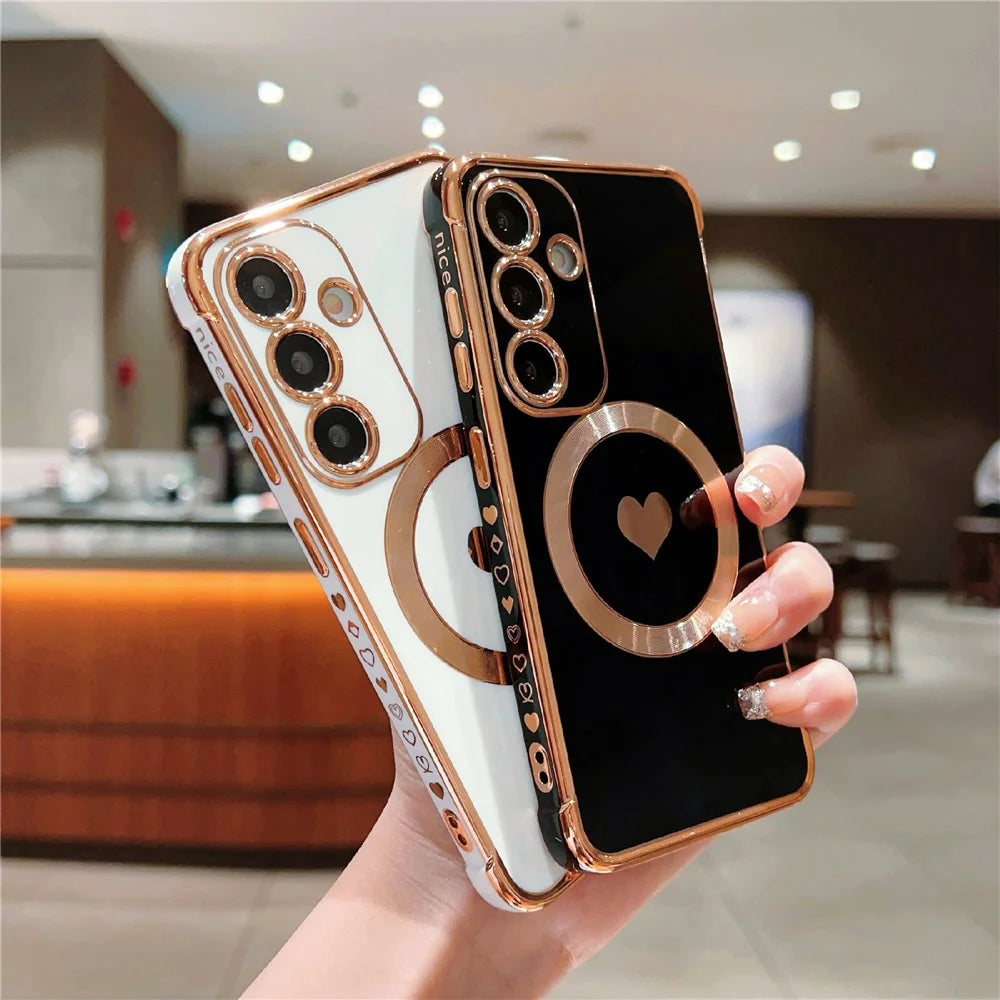 For Samsung Galaxy S26+ Magnetic Case Electroplating Soft TPU Cover with Cute Love Heart - Black - 3