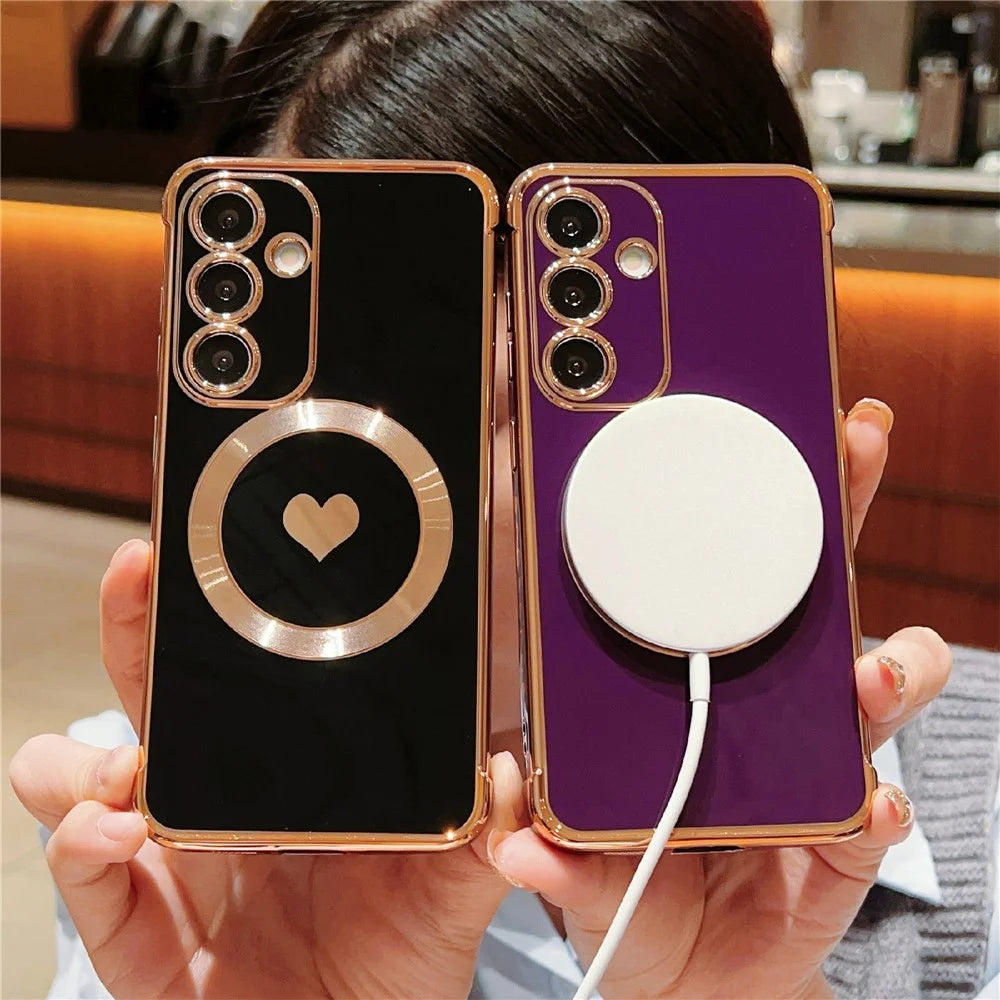 For Samsung Galaxy S26+ Magnetic Case Electroplating Soft TPU Cover with Cute Love Heart - Black - 4