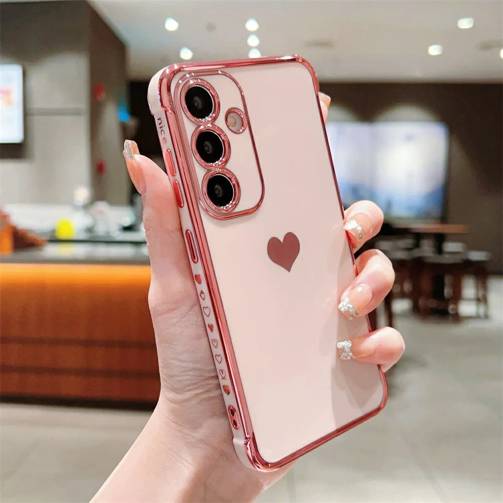 For Samsung Galaxy S26+ Case TPU Phone Back Cover Electroplating Heart Pattern - Rose Pink - 2