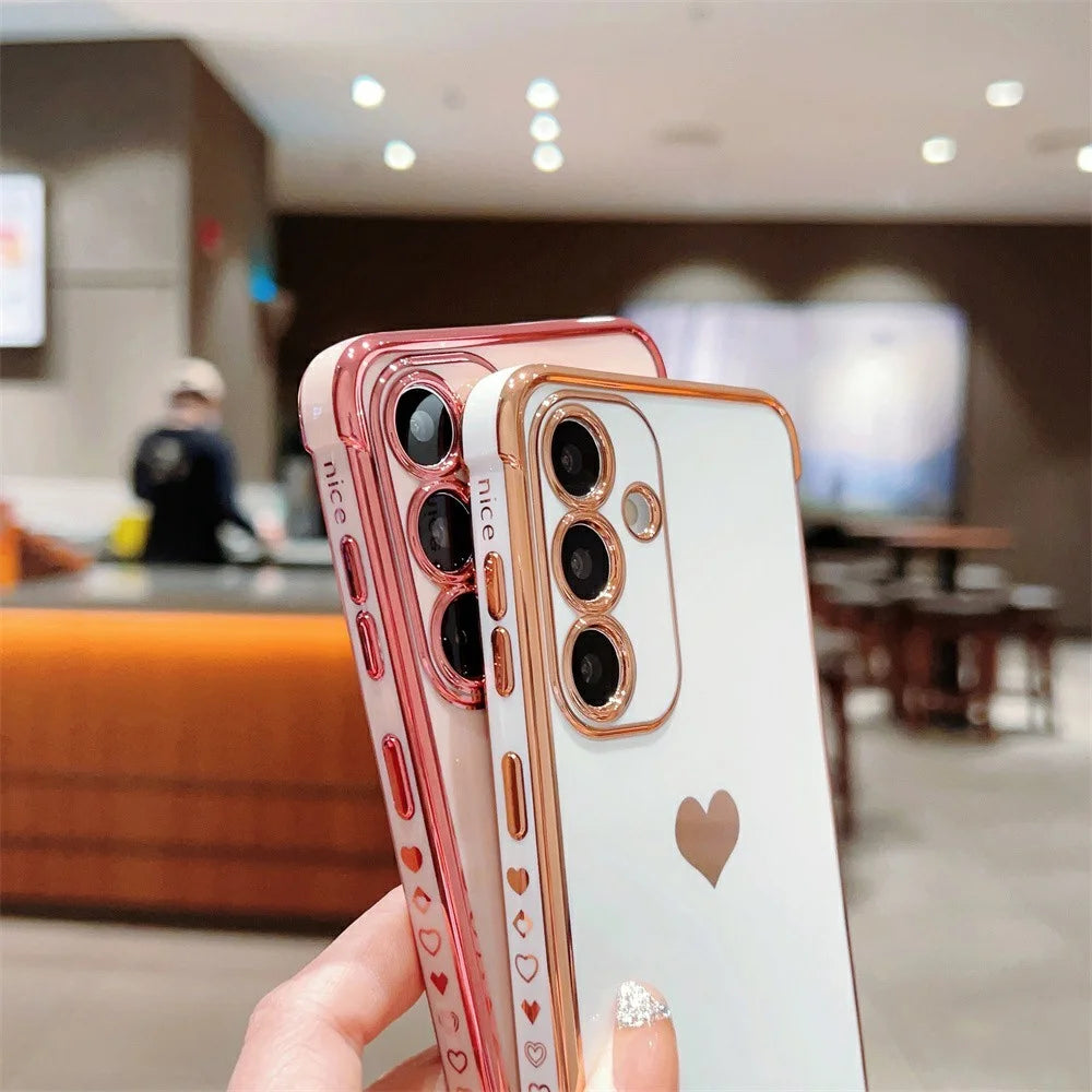 For Samsung Galaxy S26+ Case TPU Phone Back Cover Electroplating Heart Pattern - Rose Pink - 5