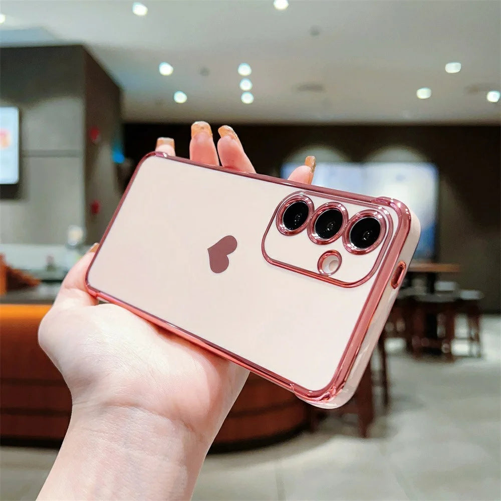 For Samsung Galaxy S26 Case TPU Phone Back Cover Electroplating Heart Pattern - Rose Pink - 3