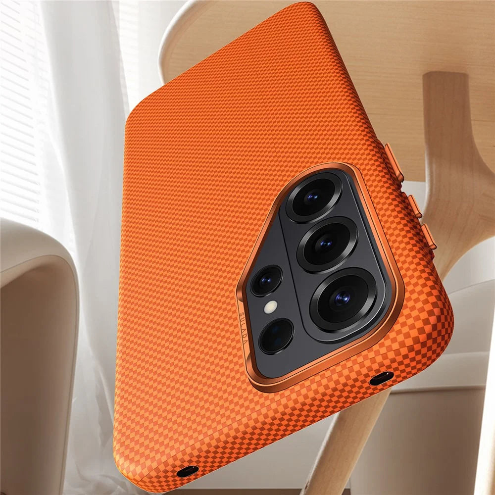 SULADA For Samsung Galaxy S26 Ultra Protective Magnetic Case Aramid Fiber Grid Textured Anti Fingerprint PC Phone Cover - Orange - 3
