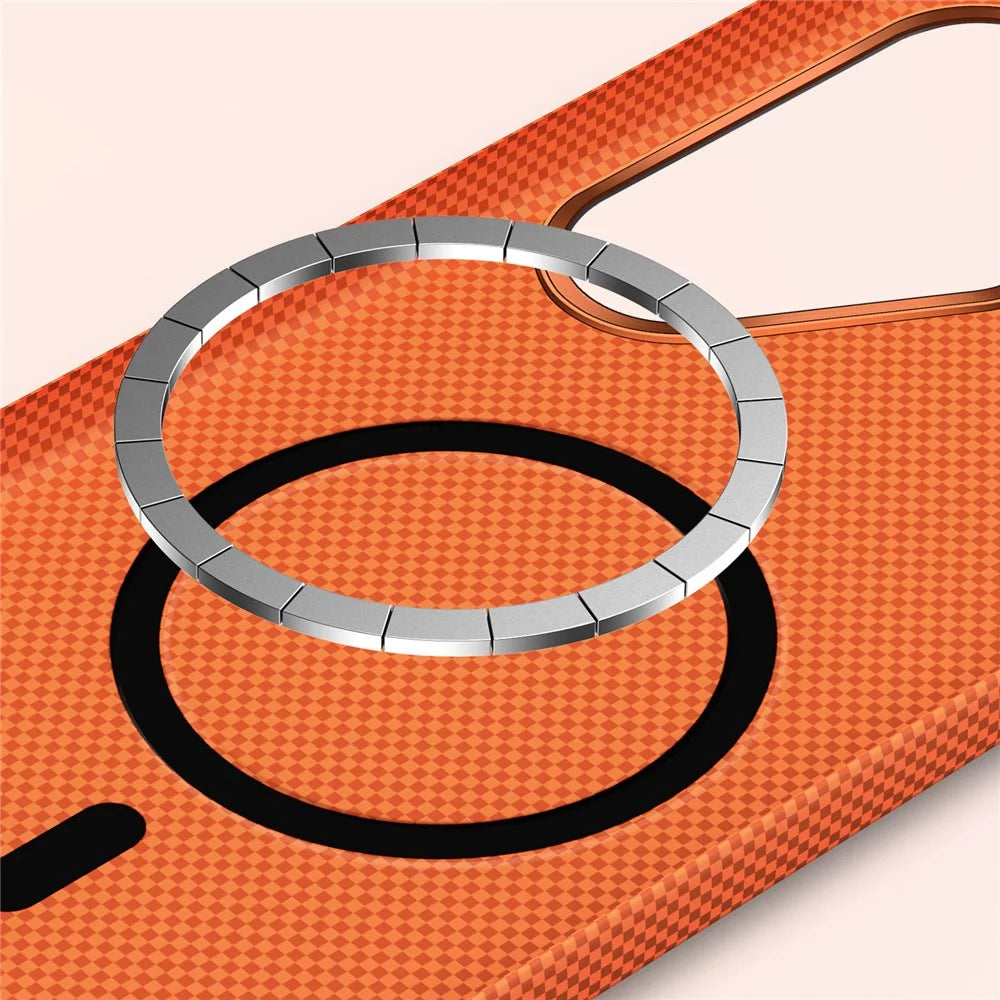 SULADA For Samsung Galaxy S26 Ultra Protective Magnetic Case Aramid Fiber Grid Textured Anti Fingerprint PC Phone Cover - Orange - 6