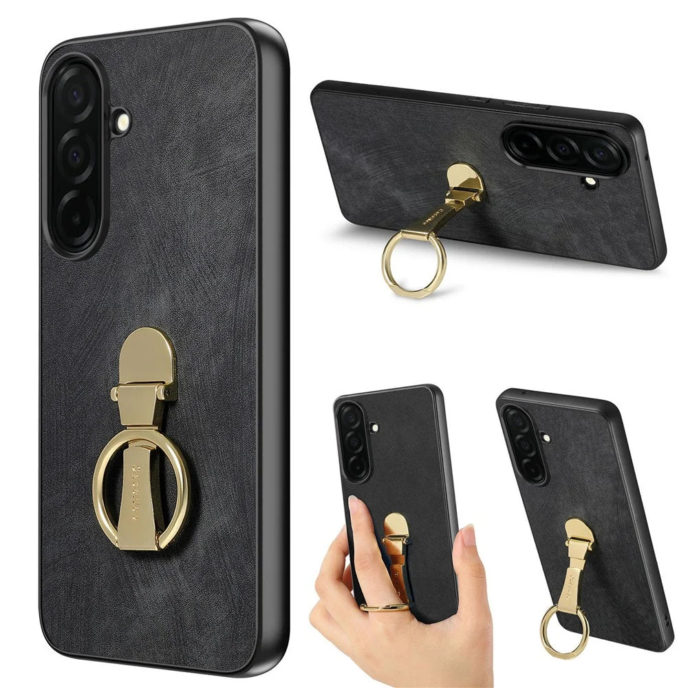 CASENEO D22 For Samsung Galaxy S26+ Case Folding Kickstand Retro Leather Back Phone Cover - Black - 1
