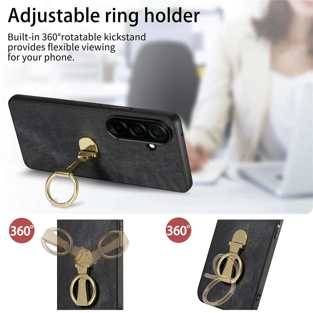 CASENEO D22 For Samsung Galaxy S26+ Case Folding Kickstand Retro Leather Back Phone Cover - Black - 6