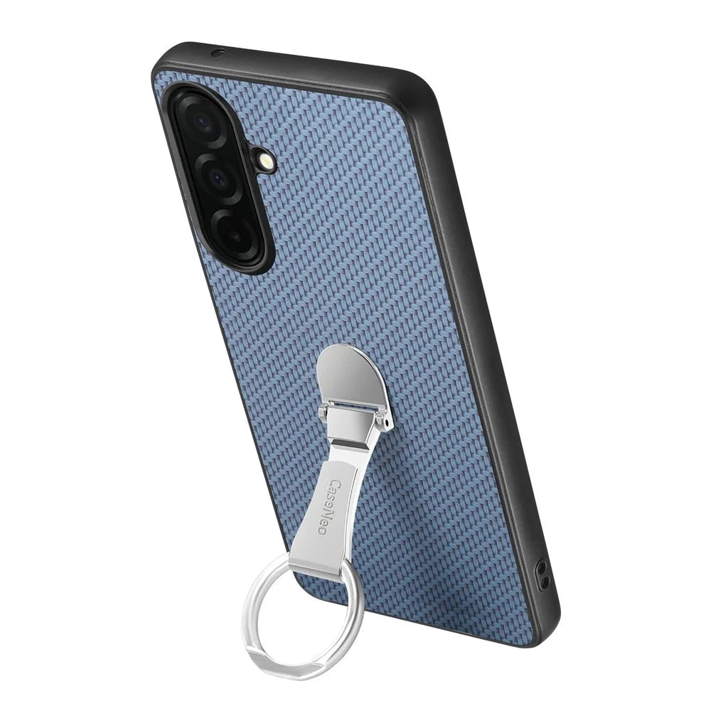 CASENEO C1-19 for Samsung Galaxy S26 Case Folding Kickstand Leather Back Cover Carbon Fiber Texture - Blue - 2