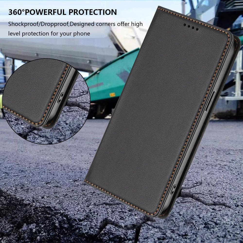 For iPhone 15 Pro Max / iPhone 15 Pro Leather Wallet Case Magnetic Closure RFID Blocking Phone Cover - Black - 7