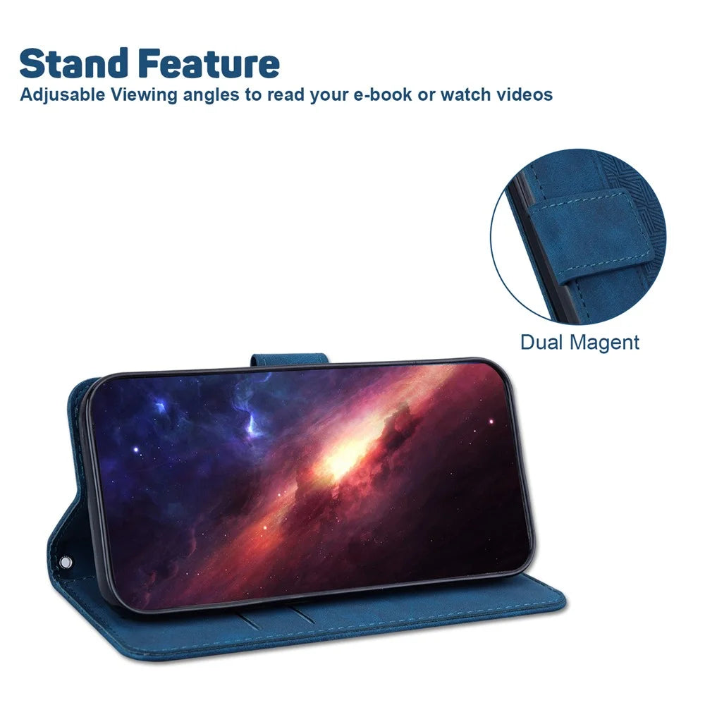 For Samsung Galaxy S26 Ultra Case Geometry Pattern Leather Wallet Phone Cover with Wrist Strap - Blue - 2