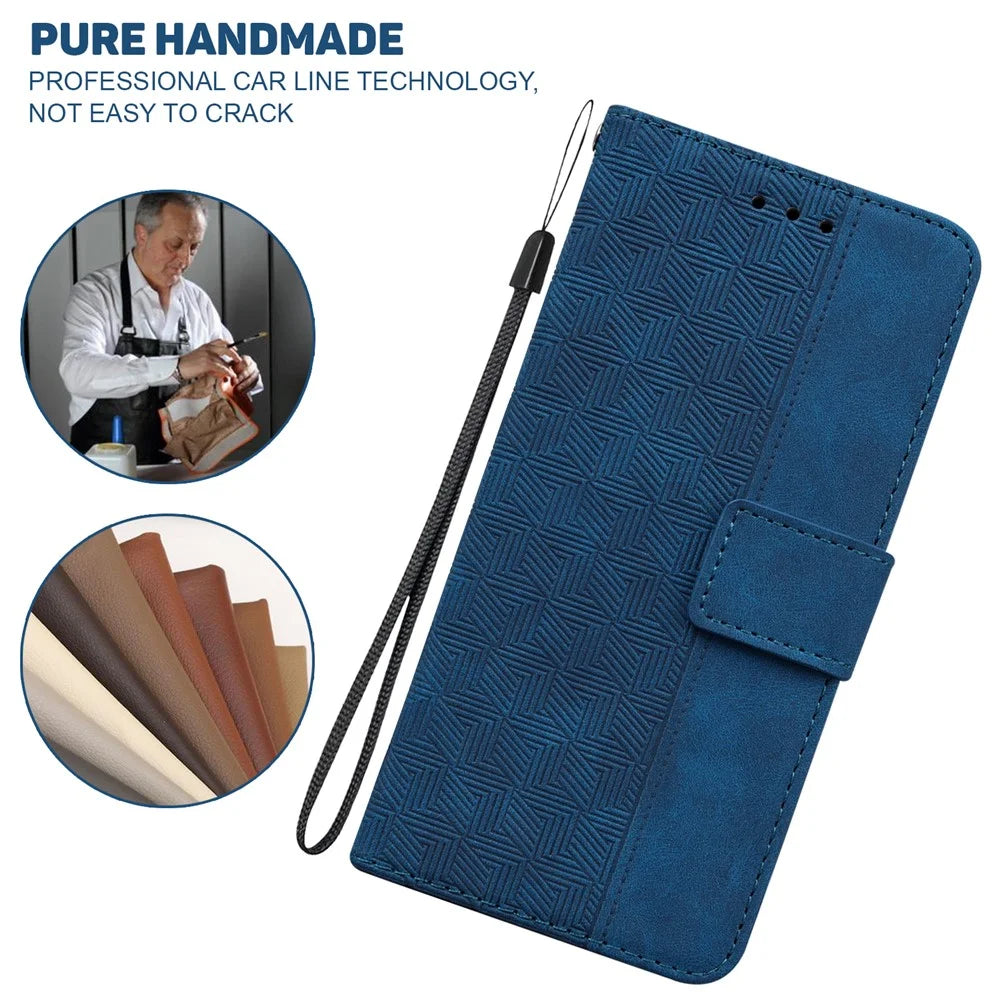 For Samsung Galaxy S26 Ultra Case Geometry Pattern Leather Wallet Phone Cover with Wrist Strap - Blue - 4
