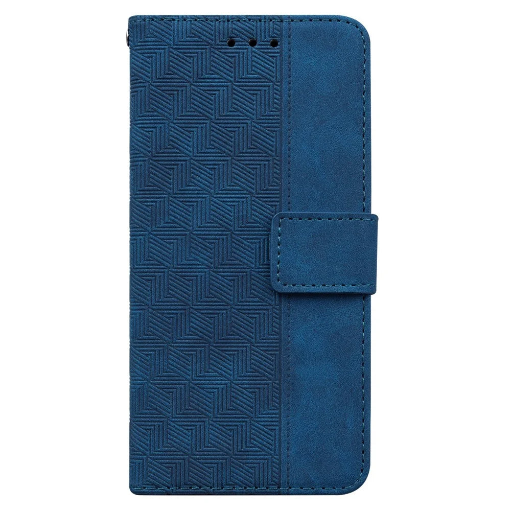 For Samsung Galaxy S26 Ultra Case Geometry Pattern Leather Wallet Phone Cover with Wrist Strap - Blue - 6