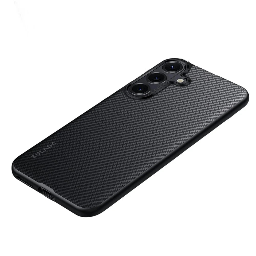 SULADA For Samsung Galaxy S26+ Magnetic Case Metal Lens Frame PU+TPU Phone Cover - Black - 1