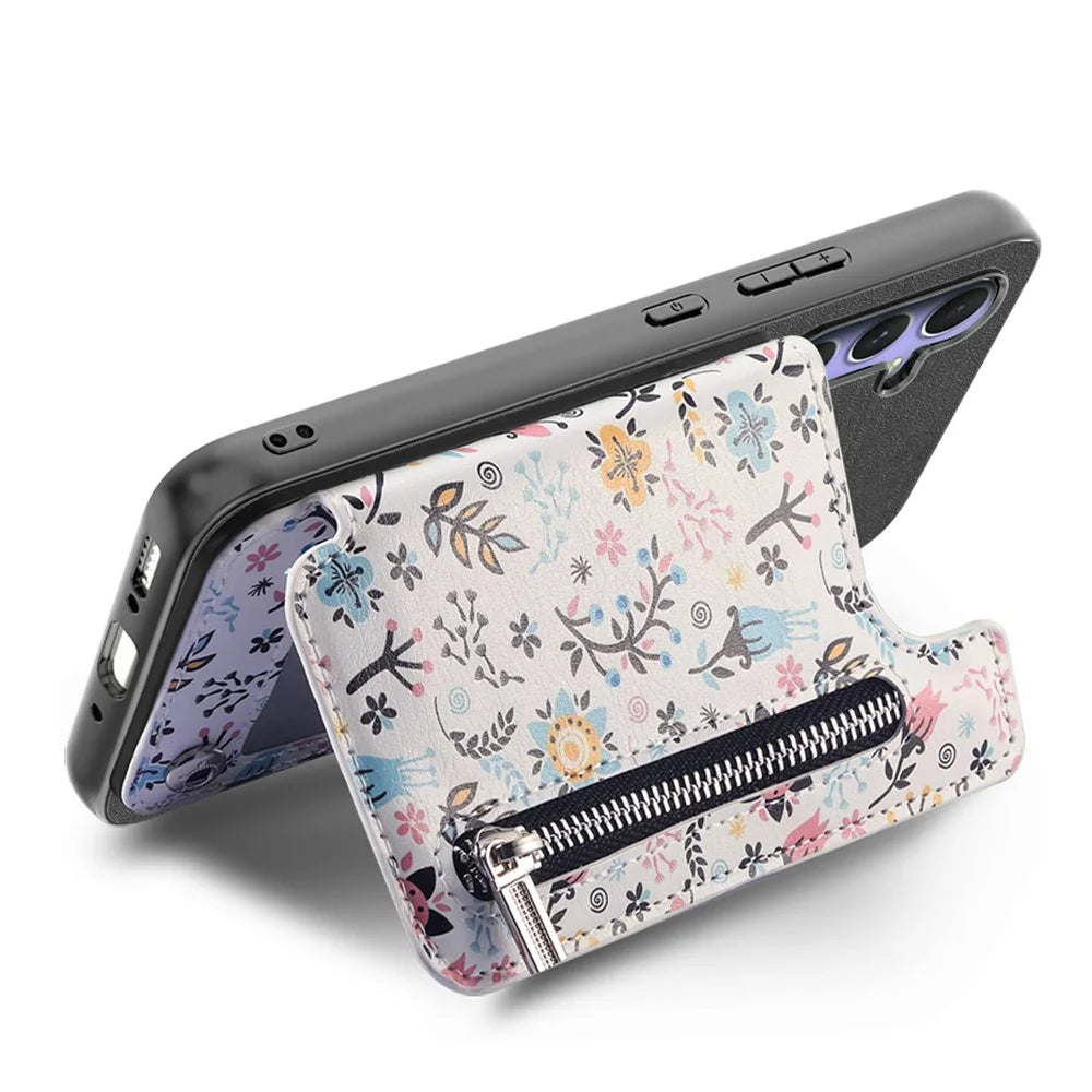 For Samsung Galaxy S26 Leather Phone Cover with RFID Blocking Zipper Card Bag Kickstand - Black - 3