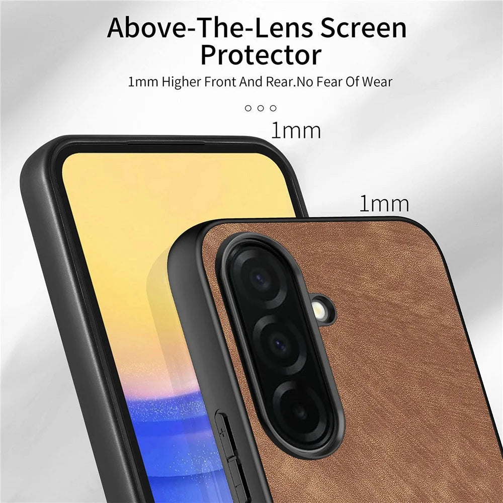 For Samsung Galaxy S26 Case Shockproof Slim Retro Leather Phone Back Cover - Brown - 2