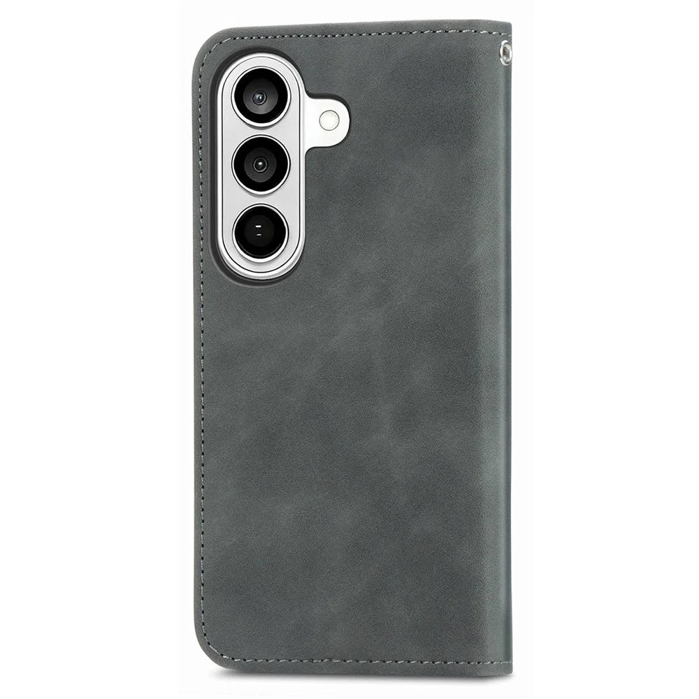 For Samsung Galaxy S26+ Leather Case with Card Holder Magnetic Absorption Phone Cover - Grey - 6