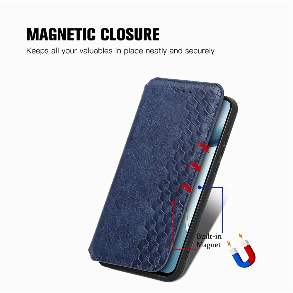 For Samsung Galaxy S26 Case Rhombus Imprint PU Leather Wallet Phone Cover - Blue - 4