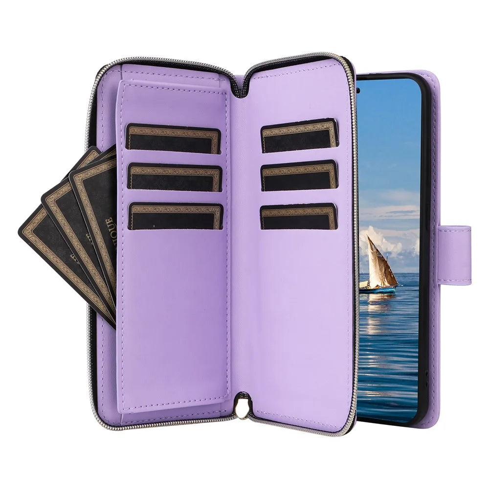 Phone Case For Samsung Galaxy S26 Zipper Wallet Rhombus PU Leather Crossbody Phone Cover - Purple - 3