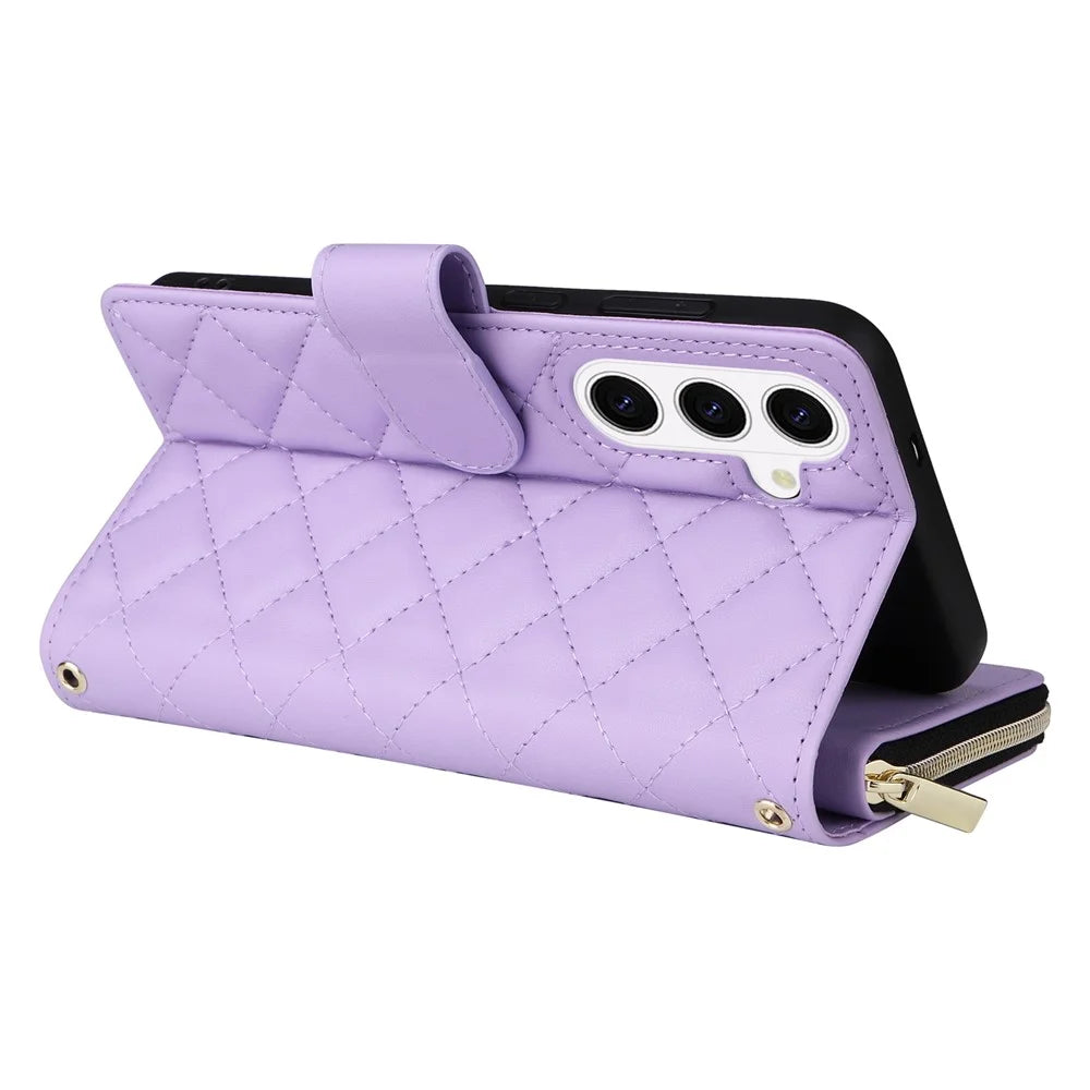 Phone Case For Samsung Galaxy S26 Zipper Wallet Rhombus PU Leather Crossbody Phone Cover - Purple - 5