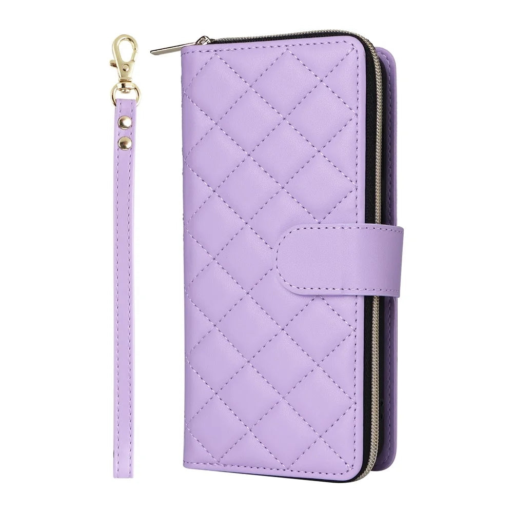 Phone Case For Samsung Galaxy S26 Zipper Wallet Rhombus PU Leather Crossbody Phone Cover - Purple - 7