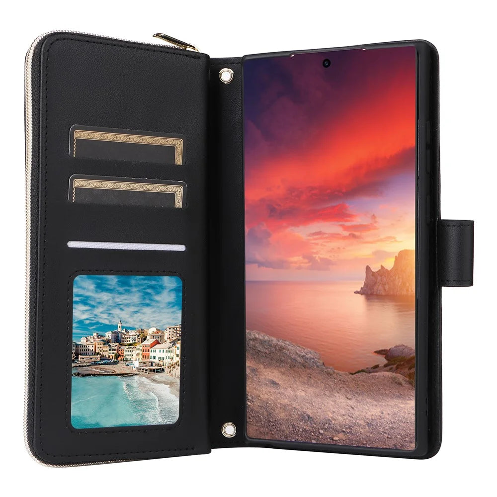 For Samsung Galaxy S26 Ultra Case Zipper Wallet Rhombus PU Leather Crossbody Phone Cover - Black - 2