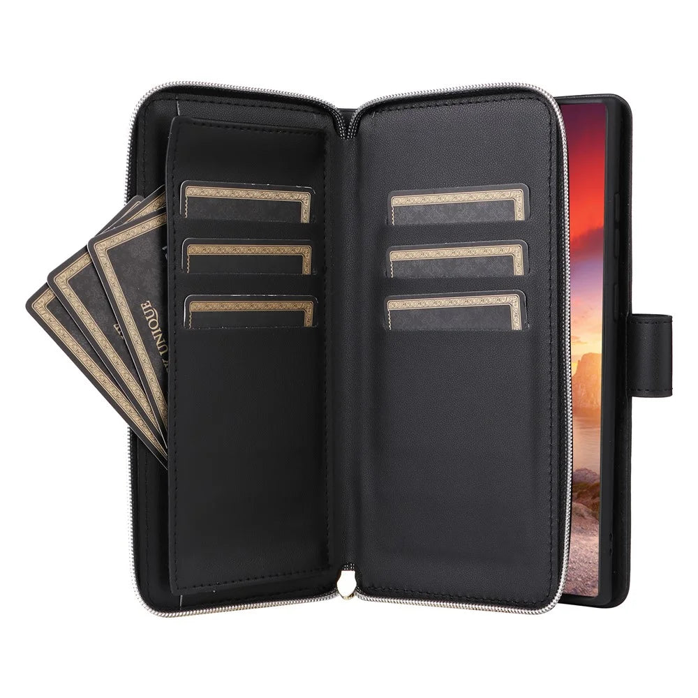 For Samsung Galaxy S26 Ultra Case Zipper Wallet Rhombus PU Leather Crossbody Phone Cover - Black - 3
