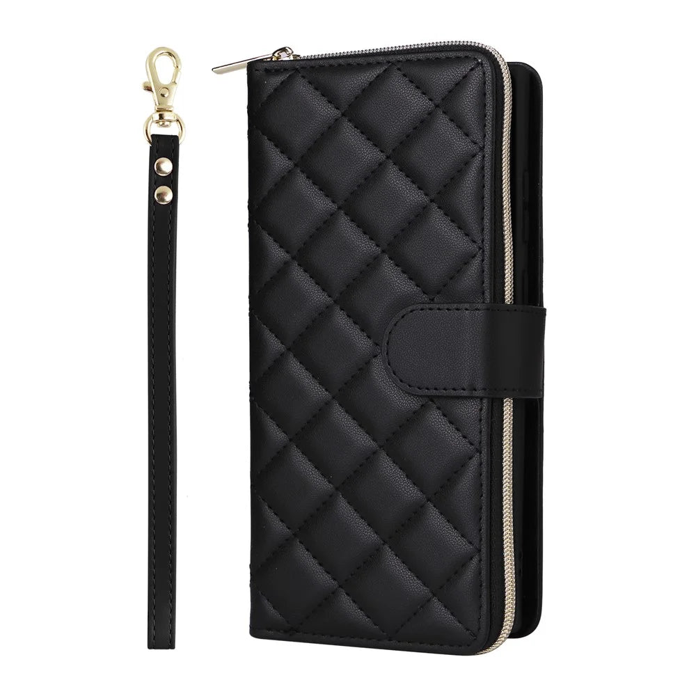 For Samsung Galaxy S26 Ultra Case Zipper Wallet Rhombus PU Leather Crossbody Phone Cover - Black - 7